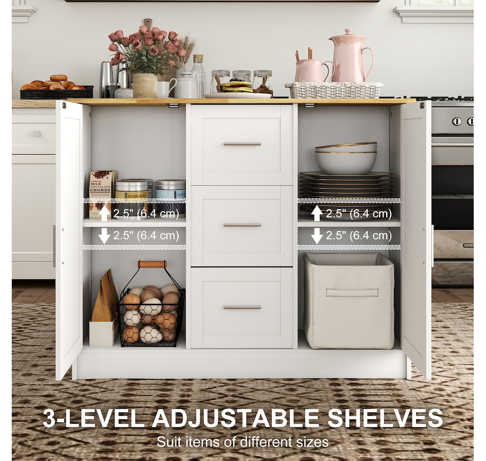 Image 927065_ALTMORE4.jpg, Product 927-065 / Price $249.99, HOMCOM Kitchen Island with Sitting Space 2 Storage Cabinets 3 Drawers White from HOMCOM on TSC.ca's Home & Garden department