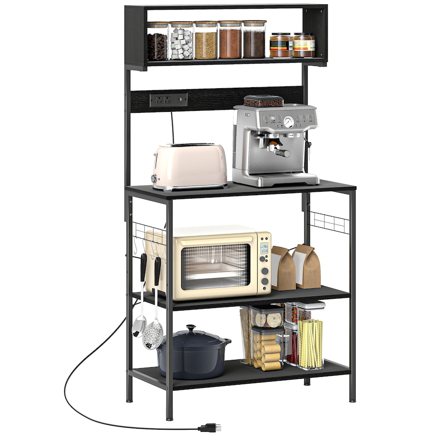 Image 927067.jpg, Product 927-067 / Price $119.99, HOMCOM Baker's Rack with Power Outlet, USB Charger, Microwave Stand, Black from HOMCOM on TSC.ca's Home & Garden department