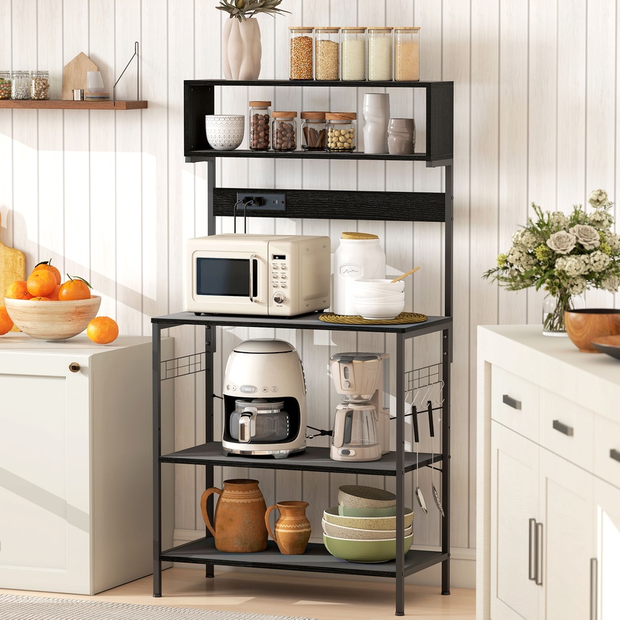Image 927067_ALTMORE1.jpg, Product 927-067 / Price $119.99, HOMCOM Baker's Rack with Power Outlet, USB Charger, Microwave Stand, Black from HOMCOM on TSC.ca's Home & Garden department