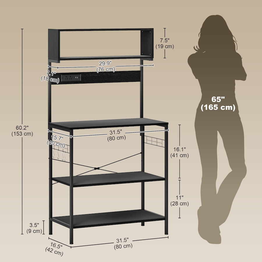 Image 927067_ALTMORE2.jpg, Product 927-067 / Price $119.99, HOMCOM Baker's Rack with Power Outlet, USB Charger, Microwave Stand, Black from HOMCOM on TSC.ca's Home & Garden department
