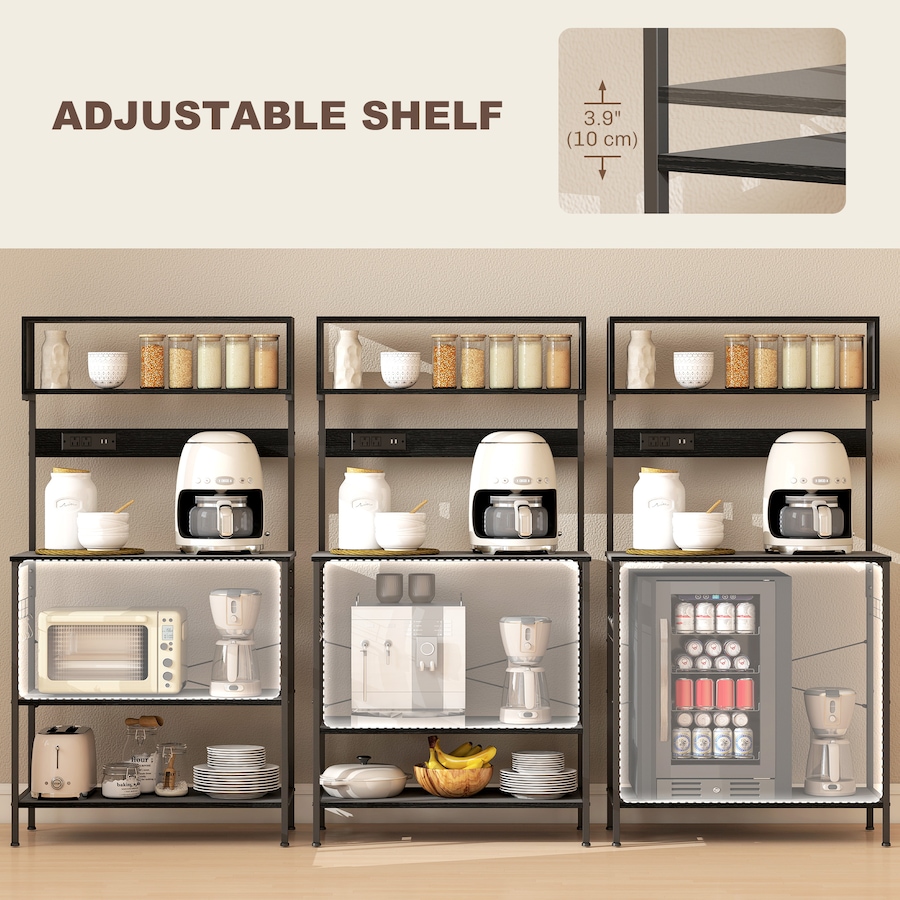Image 927067_ALTMORE4.jpg, Product 927-067 / Price $119.99, HOMCOM Baker's Rack with Power Outlet, USB Charger, Microwave Stand, Black from HOMCOM on TSC.ca's Home & Garden department