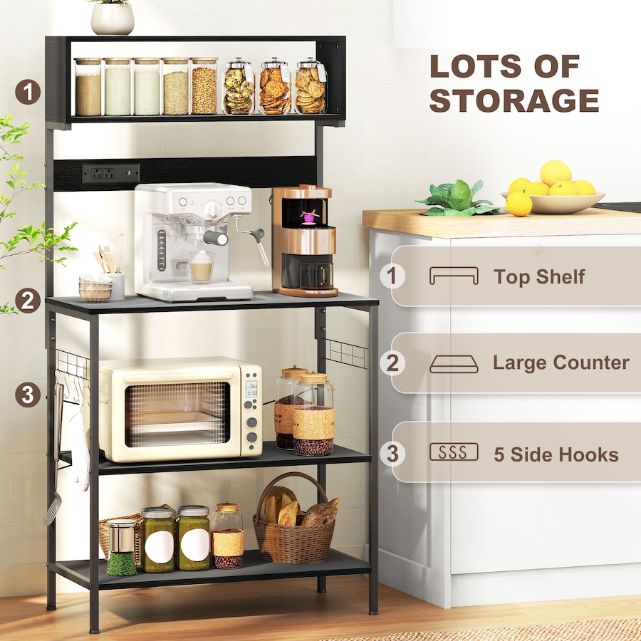 Image 927067_ALTMORE5.jpg, Product 927-067 / Price $119.99, HOMCOM Baker's Rack with Power Outlet, USB Charger, Microwave Stand, Black from HOMCOM on TSC.ca's Home & Garden department