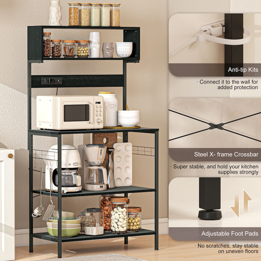 Image 927067_ALTMORE6.jpg, Product 927-067 / Price $119.99, HOMCOM Baker's Rack with Power Outlet, USB Charger, Microwave Stand, Black from HOMCOM on TSC.ca's Home & Garden department