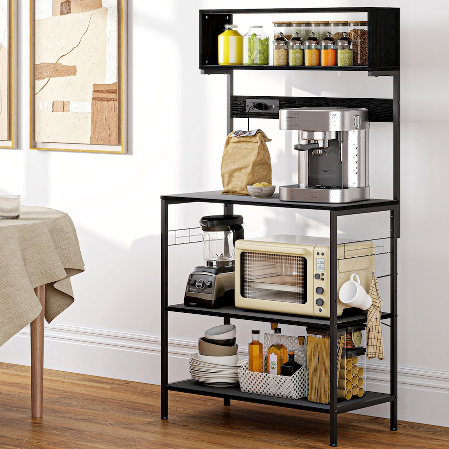Image 927067_ALTMORE8.jpg, Product 927-067 / Price $119.99, HOMCOM Baker's Rack with Power Outlet, USB Charger, Microwave Stand, Black from HOMCOM on TSC.ca's Home & Garden department
