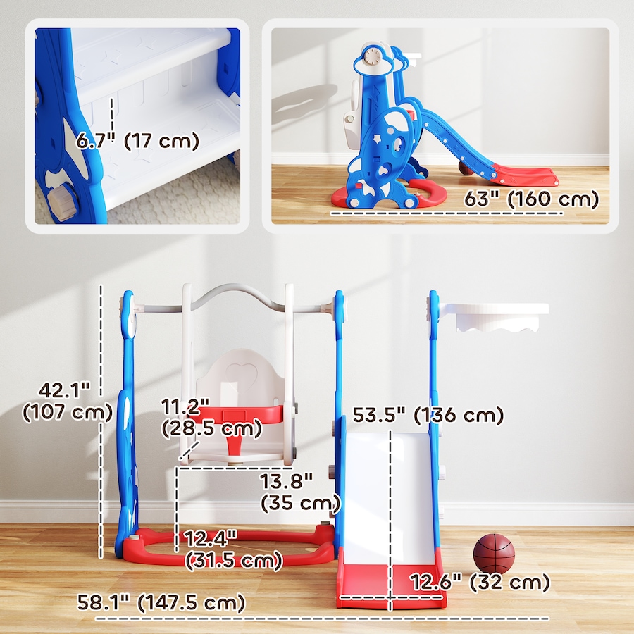 Image 928862_ALTMORE2.jpg, Product 928-862 / Price $139.99, Qaba 4-in-1 Slide and Swing Set with Basketball Hoop, Climber, Dark Blue from Qaba on TSC.ca's Home & Garden department