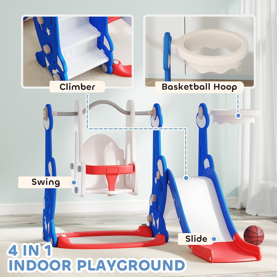 Image 928862_ALTMORE3.jpg, Product 928-862 / Price $139.99, Qaba 4-in-1 Slide and Swing Set with Basketball Hoop, Climber, Dark Blue from Qaba on TSC.ca's Home & Garden department
