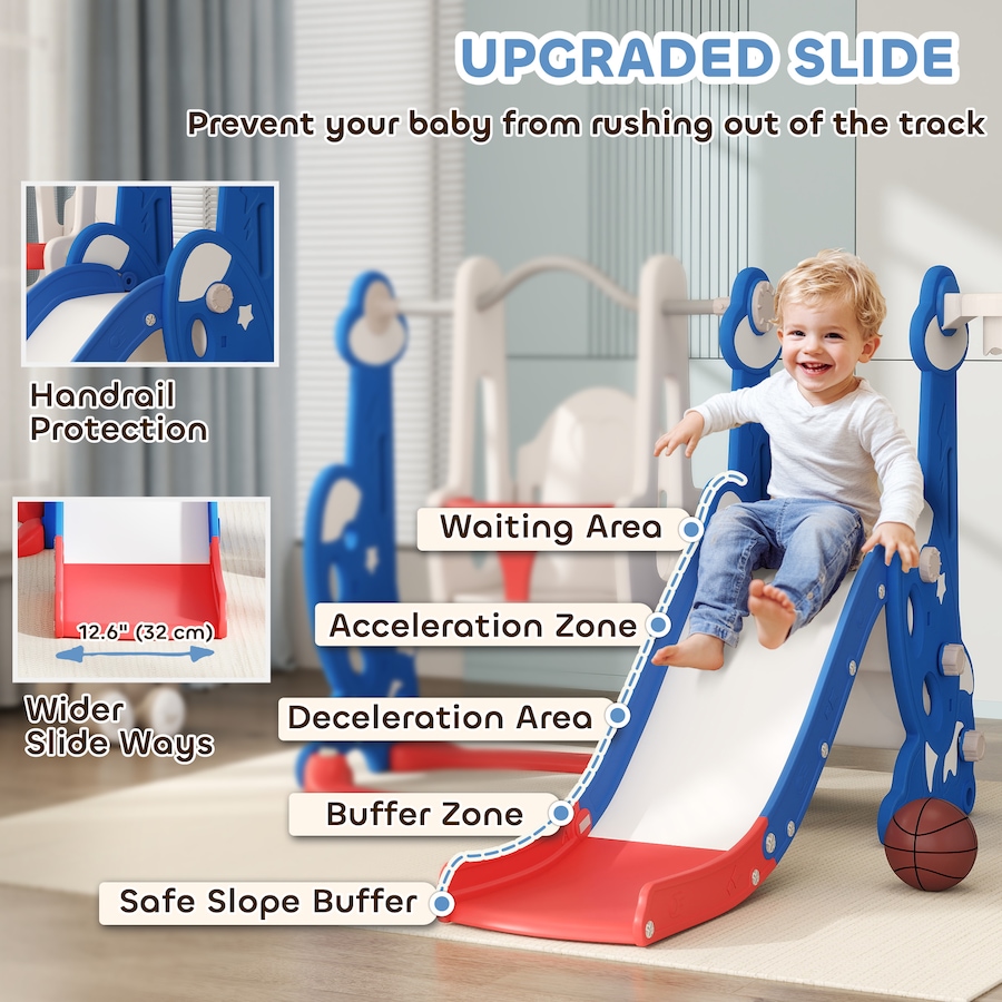 Image 928862_ALTMORE4.jpg, Product 928-862 / Price $139.99, Qaba 4-in-1 Slide and Swing Set with Basketball Hoop, Climber, Dark Blue from Qaba on TSC.ca's Home & Garden department