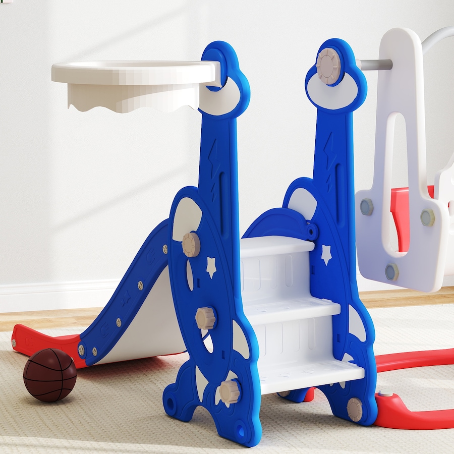 Image 928862_ALTMORE8.jpg, Product 928-862 / Price $139.99, Qaba 4-in-1 Slide and Swing Set with Basketball Hoop, Climber, Dark Blue from Qaba on TSC.ca's Home & Garden department