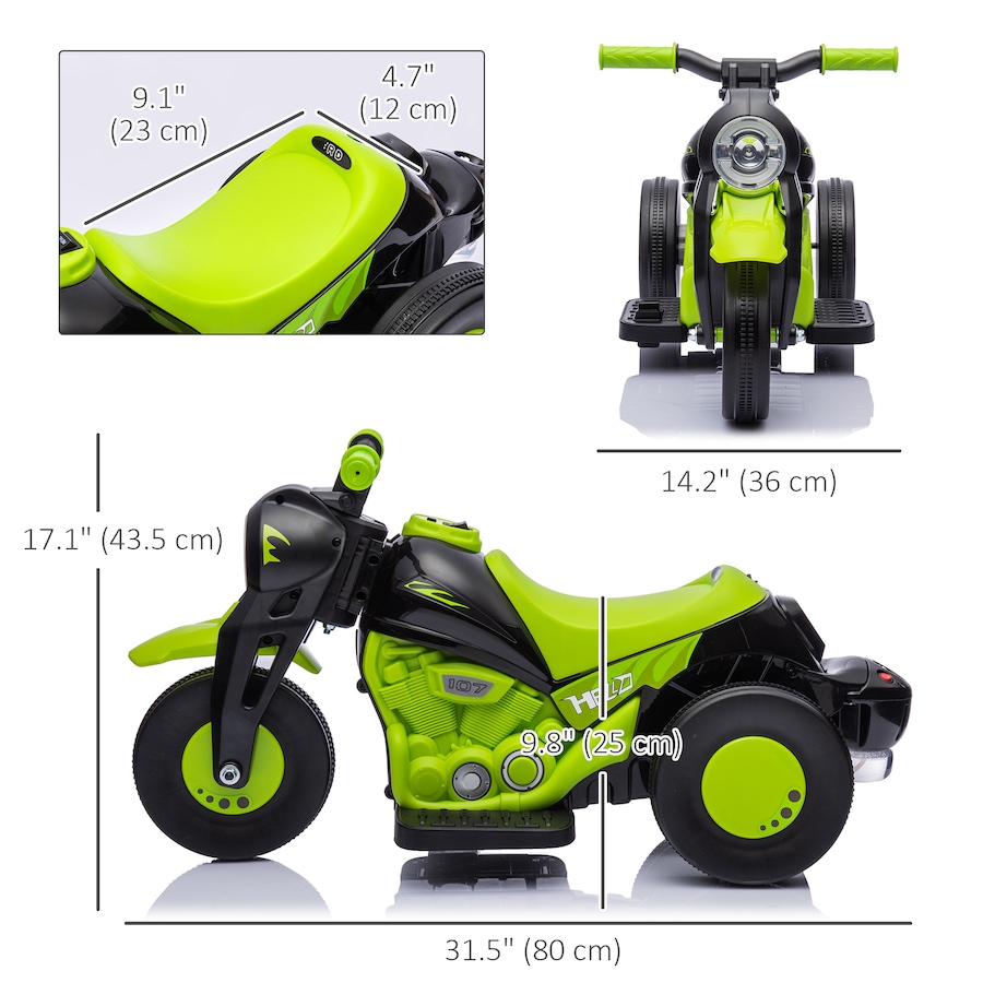 Image 928874_ALTMORE2.jpg, Product 928-874 / Price $89.99, Qaba Electric Bike, Ride on Bubble Car w/ LED Headlight, Music Green from Qaba on TSC.ca's Toys & Hobbies department