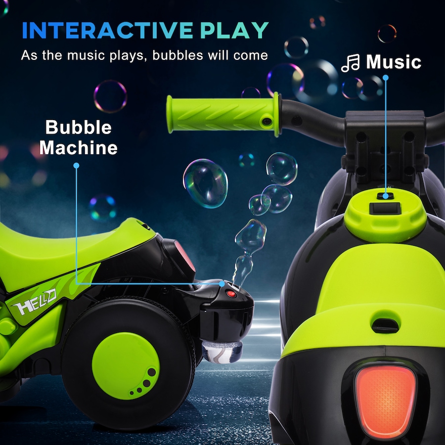 Image 928874_ALTMORE3.jpg, Product 928-874 / Price $89.99, Qaba Electric Bike, Ride on Bubble Car w/ LED Headlight, Music Green from Qaba on TSC.ca's Toys & Hobbies department
