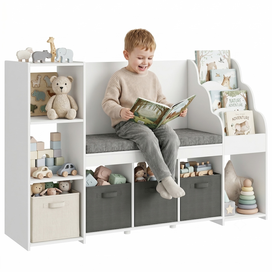 Image 928897.jpg, Product 928-897 / Price $206.99, Qaba Kids Storage Shelf with Reading Nook, 3 Fabric Drawers for Playroom from Qaba on TSC.ca's Home & Garden department