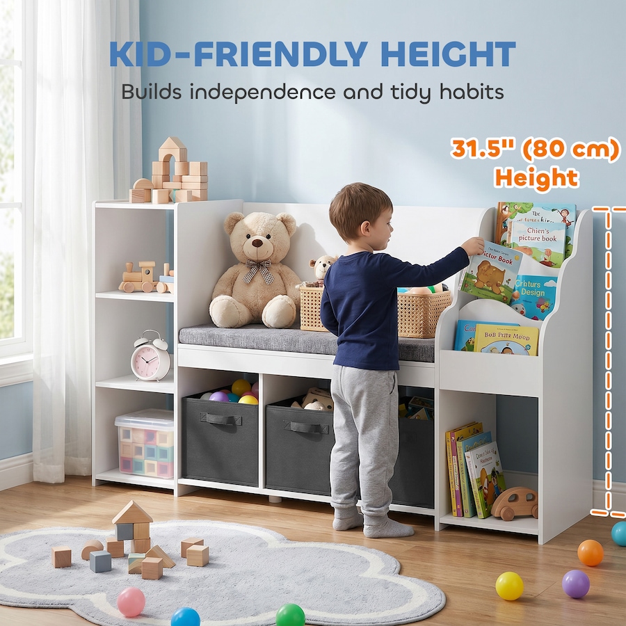 Image 928897_ALTMORE10.jpg, Product 928-897 / Price $206.99, Qaba Kids Storage Shelf with Reading Nook, 3 Fabric Drawers for Playroom from Qaba on TSC.ca's Home & Garden department