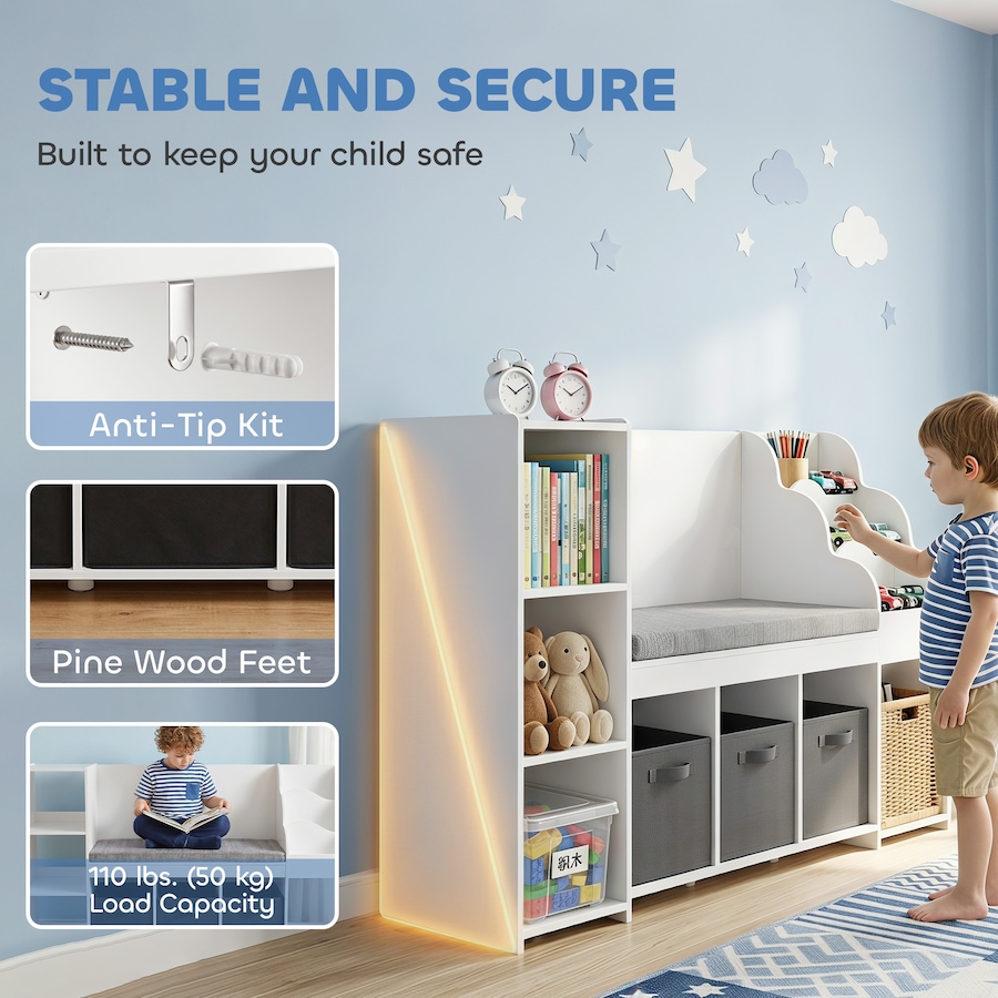 Image 928897_ALTMORE11.jpg, Product 928-897 / Price $206.99, Qaba Kids Storage Shelf with Reading Nook, 3 Fabric Drawers for Playroom from Qaba on TSC.ca's Home & Garden department