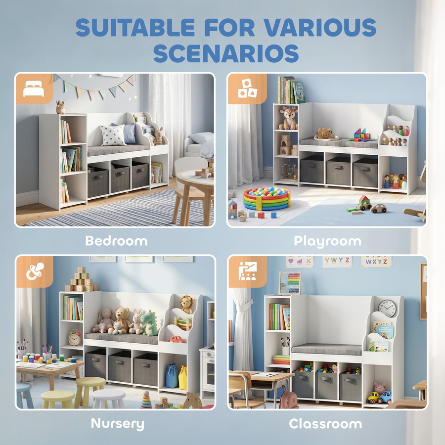 Image 928897_ALTMORE13.jpg, Product 928-897 / Price $206.99, Qaba Kids Storage Shelf with Reading Nook, 3 Fabric Drawers for Playroom from Qaba on TSC.ca's Home & Garden department