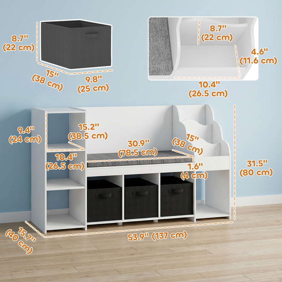 Image 928897_ALTMORE2.jpg, Product 928-897 / Price $206.99, Qaba Kids Storage Shelf with Reading Nook, 3 Fabric Drawers for Playroom from Qaba on TSC.ca's Home & Garden department