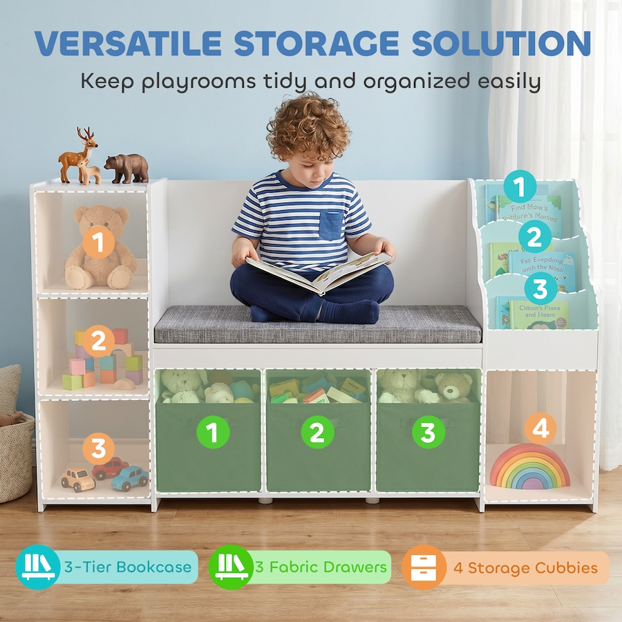 Image 928897_ALTMORE3.jpg, Product 928-897 / Price $206.99, Qaba Kids Storage Shelf with Reading Nook, 3 Fabric Drawers for Playroom from Qaba on TSC.ca's Home & Garden department