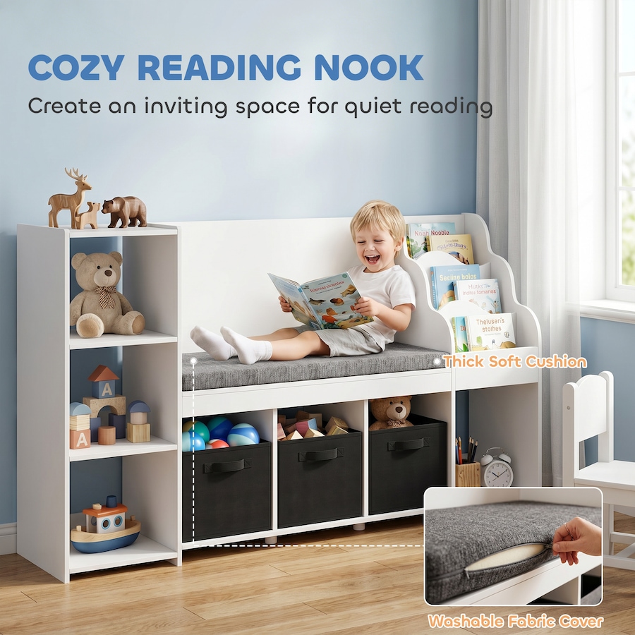 Image 928897_ALTMORE4.jpg, Product 928-897 / Price $206.99, Qaba Kids Storage Shelf with Reading Nook, 3 Fabric Drawers for Playroom from Qaba on TSC.ca's Home & Garden department