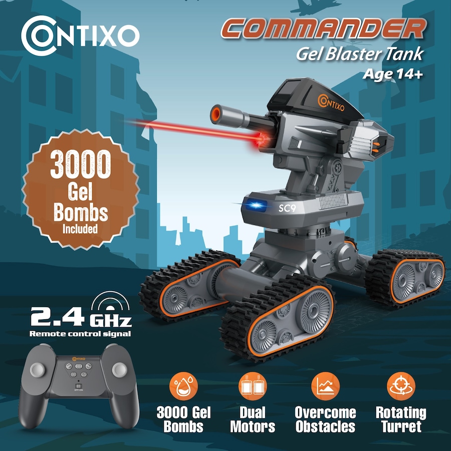 Image 929026_ALTMORE1.jpg, Product 929-026 / Price $69.99, Contixo SC9 All-Terrain RC Tank with LED Lights, Rotating Turret & 2.4GHz Remote Control from Contixo on TSC.ca's Toys & Hobbies department