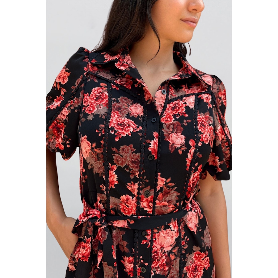 Image 929248_ALTMORE1.png, Product 929-248 / Price $71.85, Ruby Black Floral Print Shirt Dress Belted Short Sleeves Button Front from ANNICK on TSC.ca's Fashion department