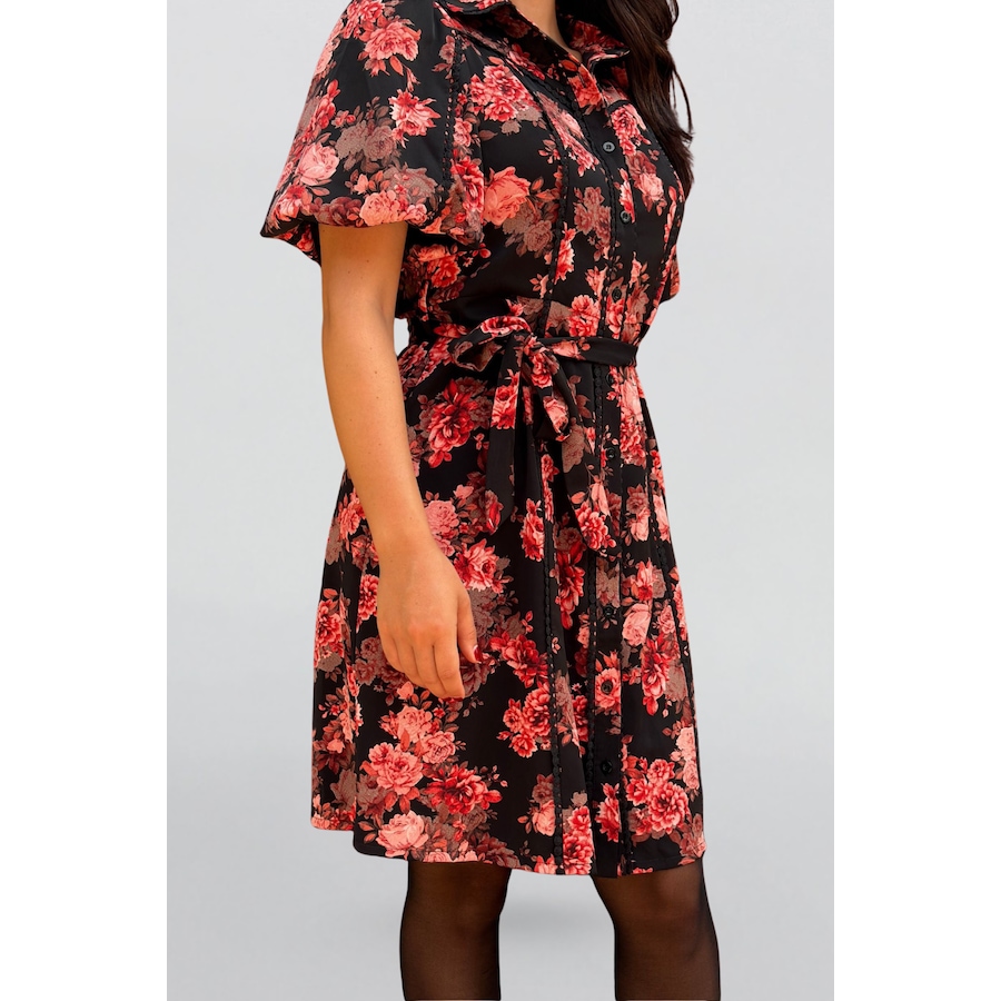 Image 929248_ALTMORE3.png, Product 929-248 / Price $71.85, Ruby Black Floral Print Shirt Dress Belted Short Sleeves Button Front from ANNICK on TSC.ca's Fashion department