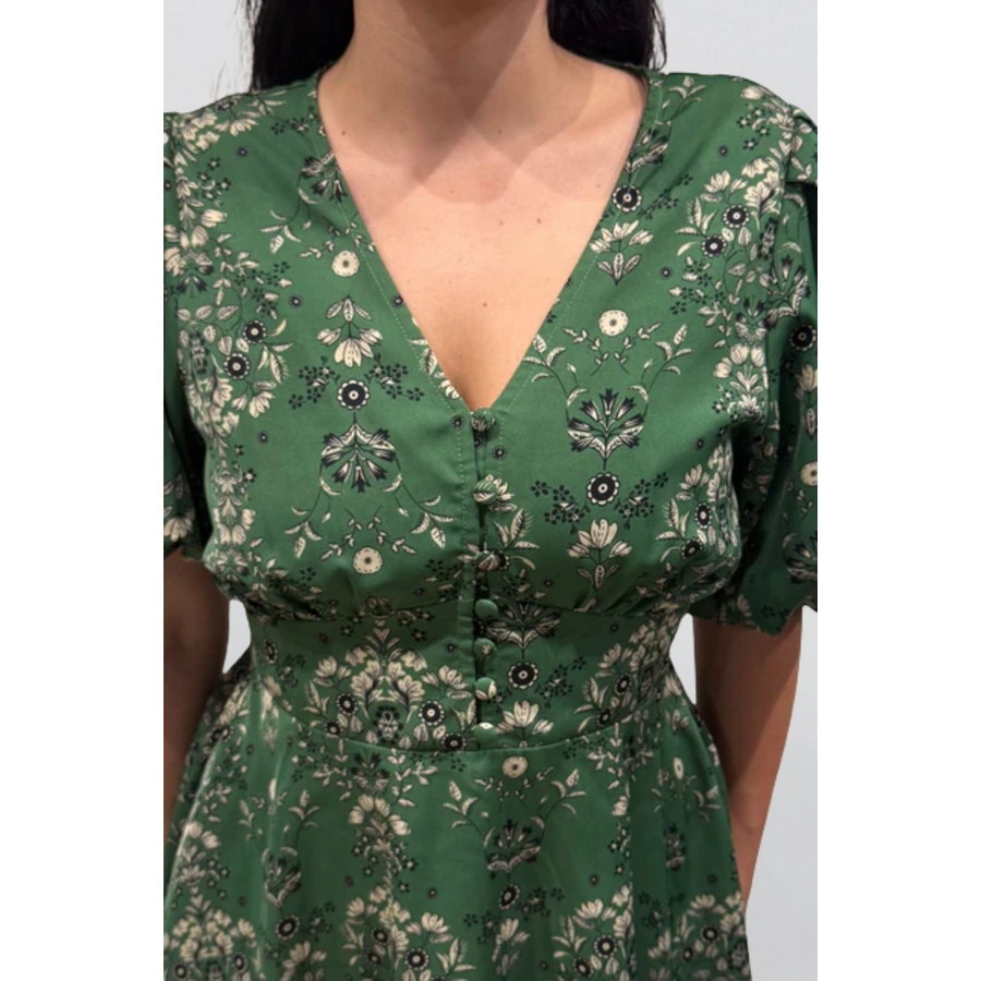 Image 929249_ALTMORE1.jpg, Product 929-249 / Price $112.44, Talia Green Floral Fit and Flare Dress Flowy Sleeves from ANNICK on TSC.ca's Fashion department