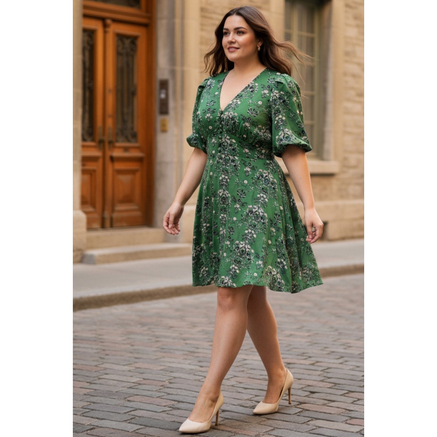 Image 929249_ALTMORE4.jpg, Product 929-249 / Price $112.44, Talia Green Floral Fit and Flare Dress Flowy Sleeves from ANNICK on TSC.ca's Fashion department