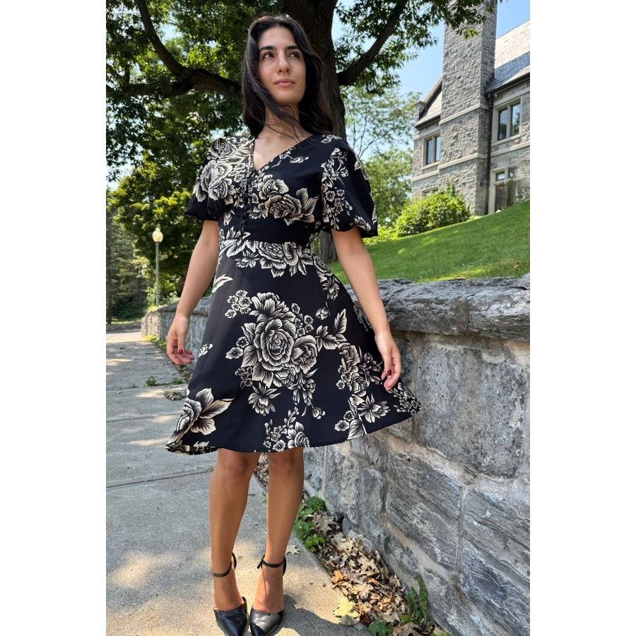 Image 929254_ALTMORE4.jpg, Product 929-254 / Price $87.44, Lottie Black Floral Fit and Flare Dress Flowy Sleeves from ANNICK on TSC.ca's Fashion department