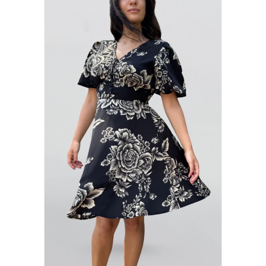 Image 929254_ST01.png, Product 929-254 / Price $87.44, Lottie Black Floral Fit and Flare Dress Flowy Sleeves from ANNICK on TSC.ca's Fashion department