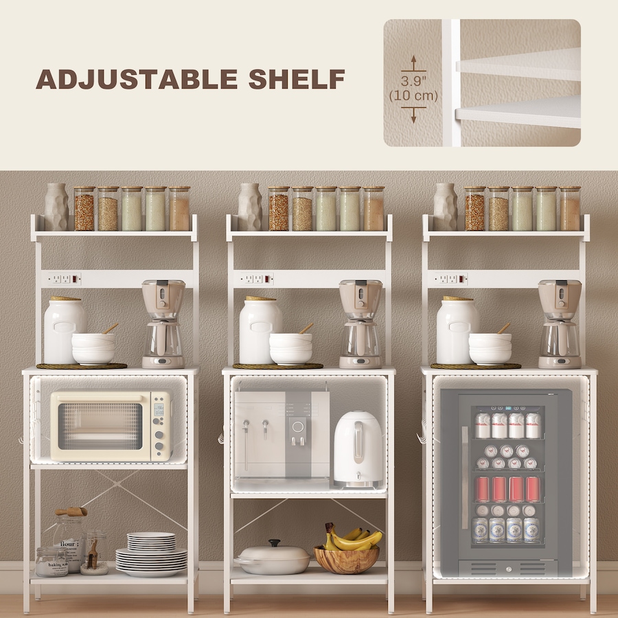 Image 929269_ALTMORE12.jpg, Product 929-269 / Price $97.99 - $100.99, HOMCOM Bakers Rack with Power Outlet, Adjustable Shelves, Microwave Stand from HOMCOM on TSC.ca's Home & Garden department