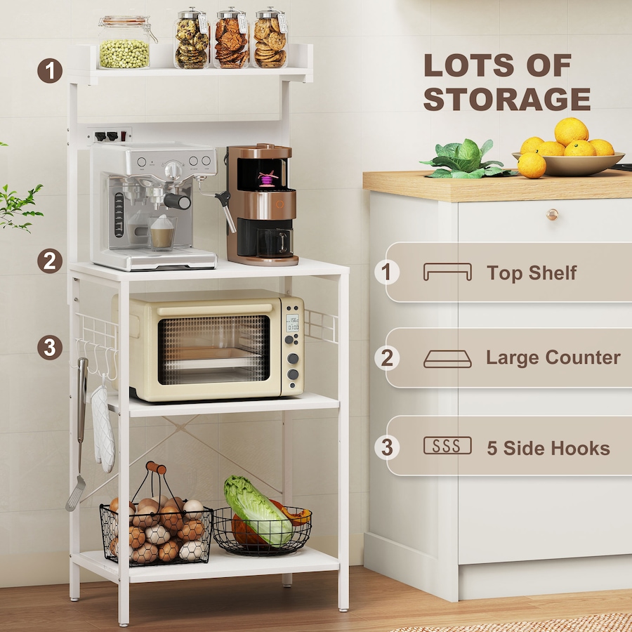 Image 929269_ALTMORE13.jpg, Product 929-269 / Price $97.99 - $100.99, HOMCOM Bakers Rack with Power Outlet, Adjustable Shelves, Microwave Stand from HOMCOM on TSC.ca's Home & Garden department