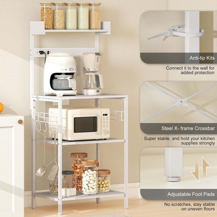 Image 929269_ALTMORE14.jpg, Product 929-269 / Price $97.99 - $100.99, HOMCOM Bakers Rack with Power Outlet, Adjustable Shelves, Microwave Stand from HOMCOM on TSC.ca's Home & Garden department
