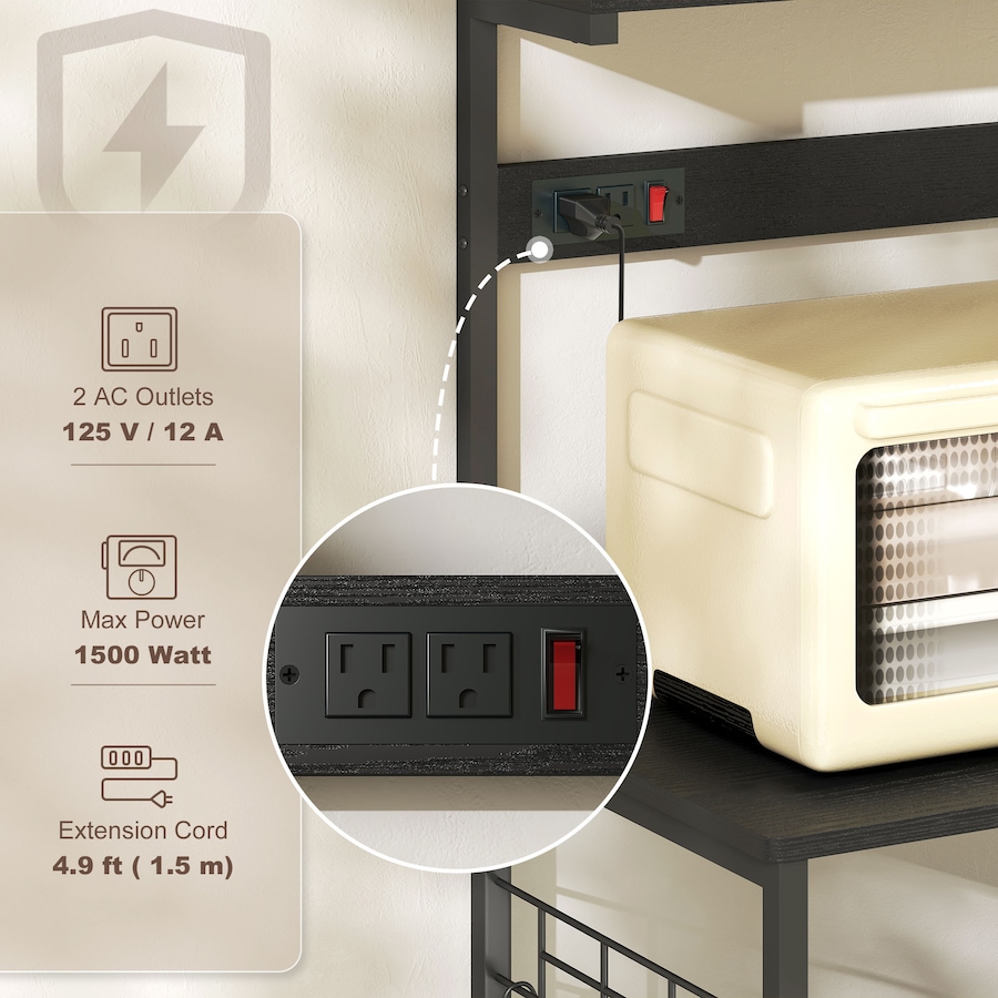 Image 929269_ALTMORE3.jpg, Product 929-269 / Price $97.99 - $100.99, HOMCOM Bakers Rack with Power Outlet, Adjustable Shelves, Microwave Stand from HOMCOM on TSC.ca's Home & Garden department