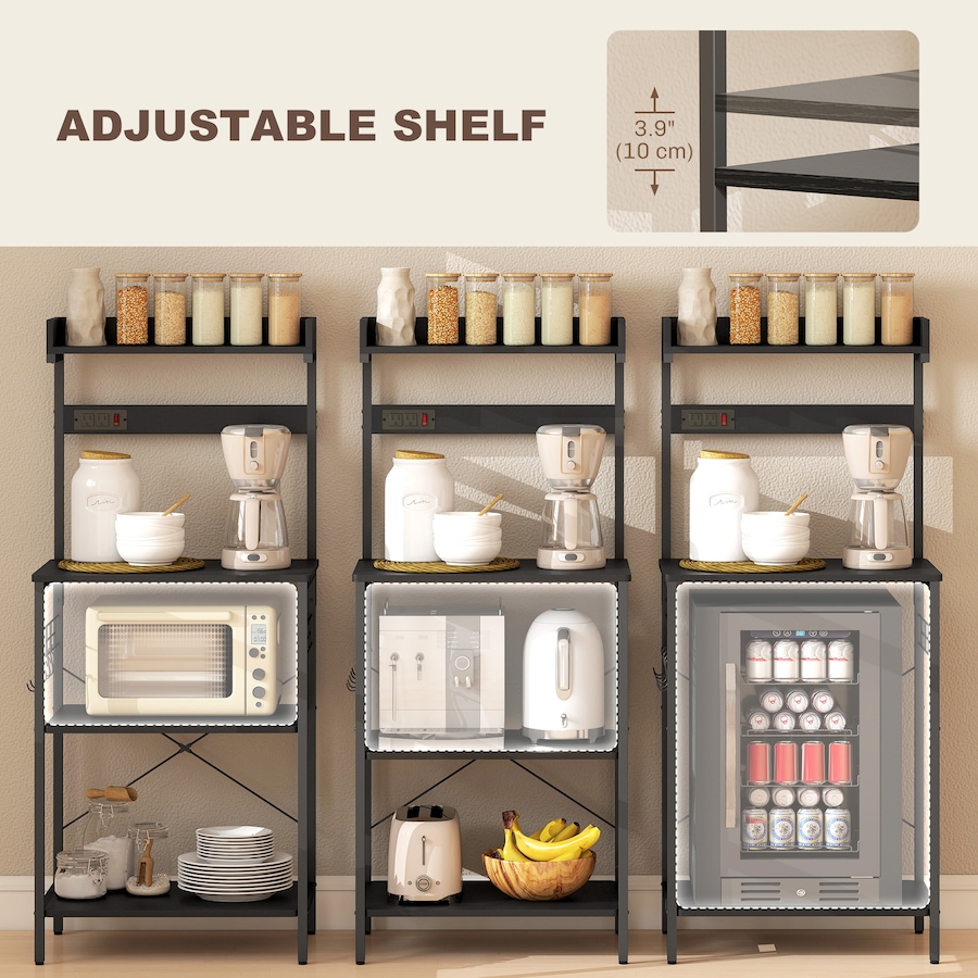 Image 929269_ALTMORE4.jpg, Product 929-269 / Price $97.99 - $100.99, HOMCOM Bakers Rack with Power Outlet, Adjustable Shelves, Microwave Stand from HOMCOM on TSC.ca's Home & Garden department