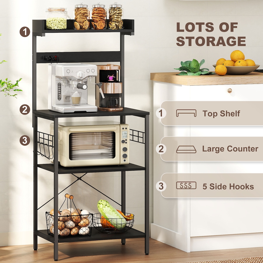 Image 929269_ALTMORE5.jpg, Product 929-269 / Price $97.99 - $100.99, HOMCOM Bakers Rack with Power Outlet, Adjustable Shelves, Microwave Stand from HOMCOM on TSC.ca's Home & Garden department