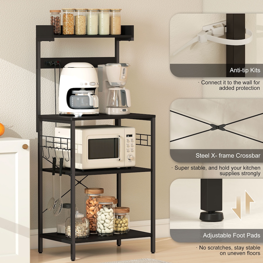 Image 929269_ALTMORE6.jpg, Product 929-269 / Price $97.99 - $100.99, HOMCOM Bakers Rack with Power Outlet, Adjustable Shelves, Microwave Stand from HOMCOM on TSC.ca's Home & Garden department