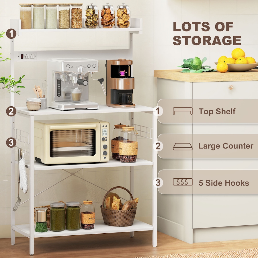 Image 929299_ALTMORE13.jpg, Product 929-299 / Price $99.99, HOMCOM Bakers Rack with Power Outlet, Adjustable Shelves, Microwave Stand from HOMCOM on TSC.ca's Home & Garden department