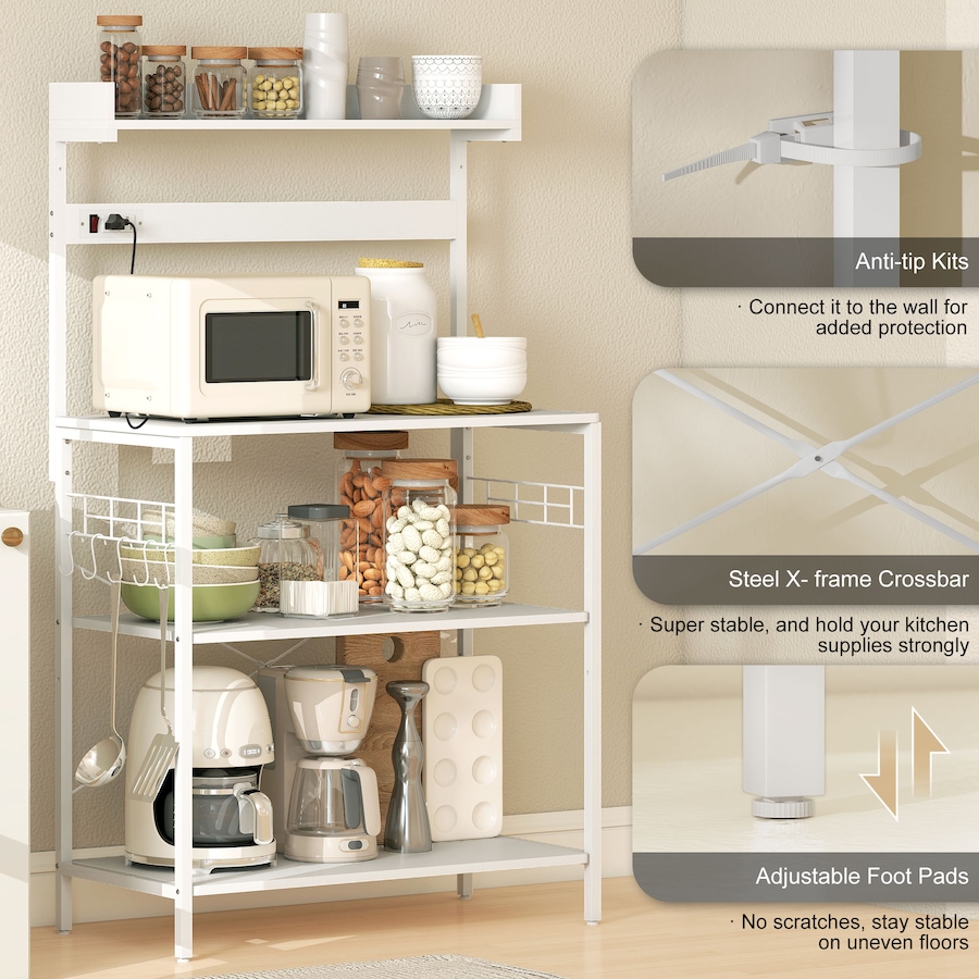 Image 929299_ALTMORE14.jpg, Product 929-299 / Price $99.99, HOMCOM Bakers Rack with Power Outlet, Adjustable Shelves, Microwave Stand from HOMCOM on TSC.ca's Home & Garden department