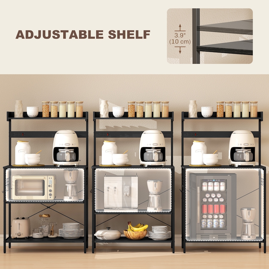 Image 929299_ALTMORE4.jpg, Product 929-299 / Price $99.99, HOMCOM Bakers Rack with Power Outlet, Adjustable Shelves, Microwave Stand from HOMCOM on TSC.ca's Home & Garden department