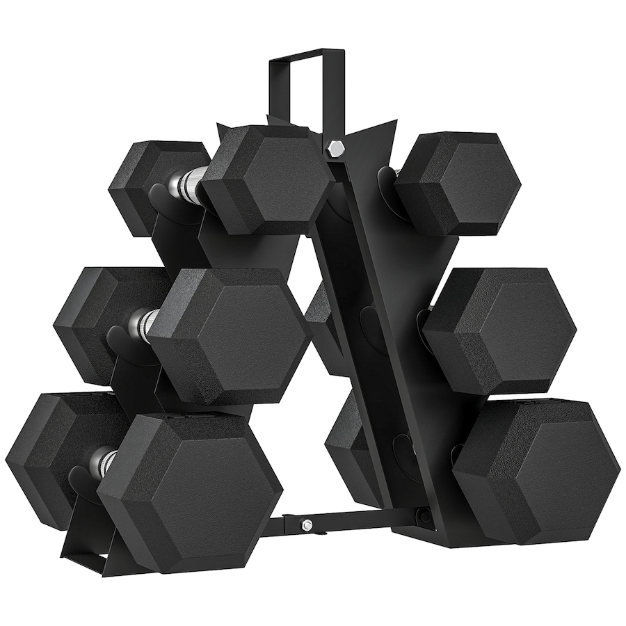 Image 929313.jpg, Product 929-313 / Price $159.99, Soozier 60 LBS Dumbbell Set with Rack, Rubber Coated Hex Hand Weights from Soozier on TSC.ca's Health & Fitness department