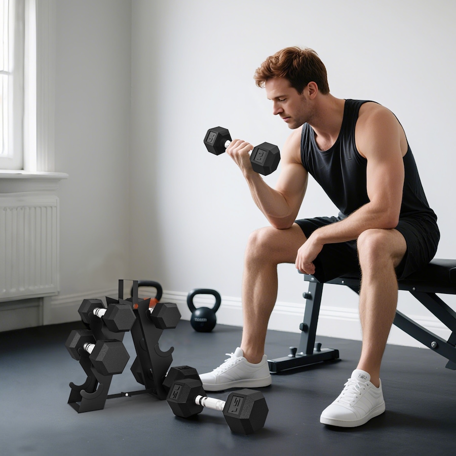 Image 929313_ALTMORE1.jpg, Product 929-313 / Price $159.99, Soozier 60 LBS Dumbbell Set with Rack, Rubber Coated Hex Hand Weights from Soozier on TSC.ca's Health & Fitness department