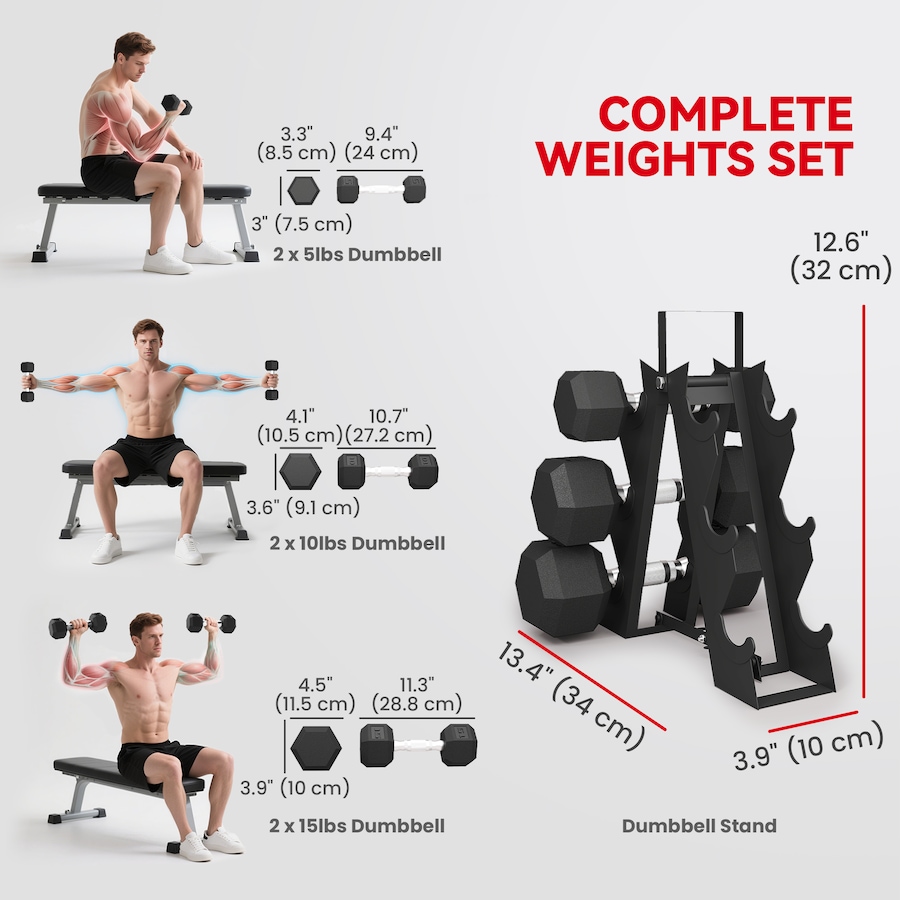 Image 929313_ALTMORE3.jpg, Product 929-313 / Price $159.99, Soozier 60 LBS Dumbbell Set with Rack, Rubber Coated Hex Hand Weights from Soozier on TSC.ca's Health & Fitness department