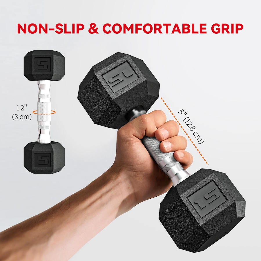 Image 929313_ALTMORE4.jpg, Product 929-313 / Price $159.99, Soozier 60 LBS Dumbbell Set with Rack, Rubber Coated Hex Hand Weights from Soozier on TSC.ca's Health & Fitness department