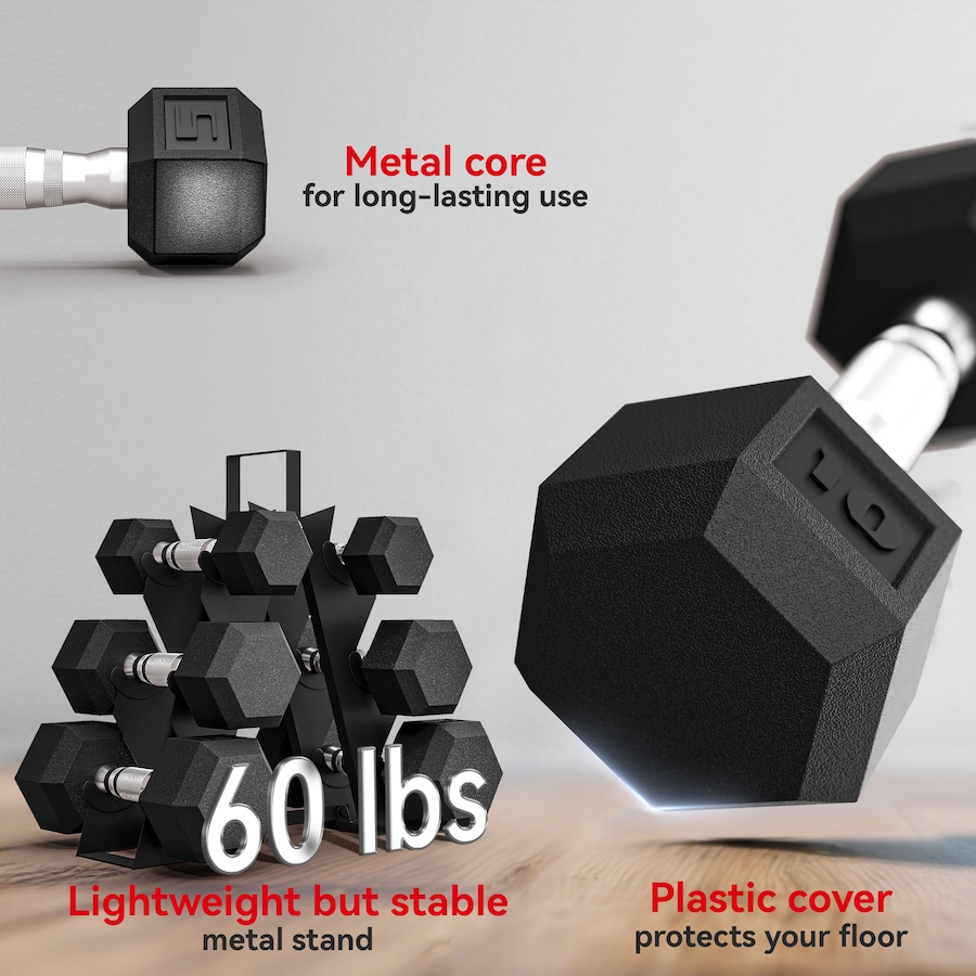 Image 929313_ALTMORE5.jpg, Product 929-313 / Price $159.99, Soozier 60 LBS Dumbbell Set with Rack, Rubber Coated Hex Hand Weights from Soozier on TSC.ca's Health & Fitness department
