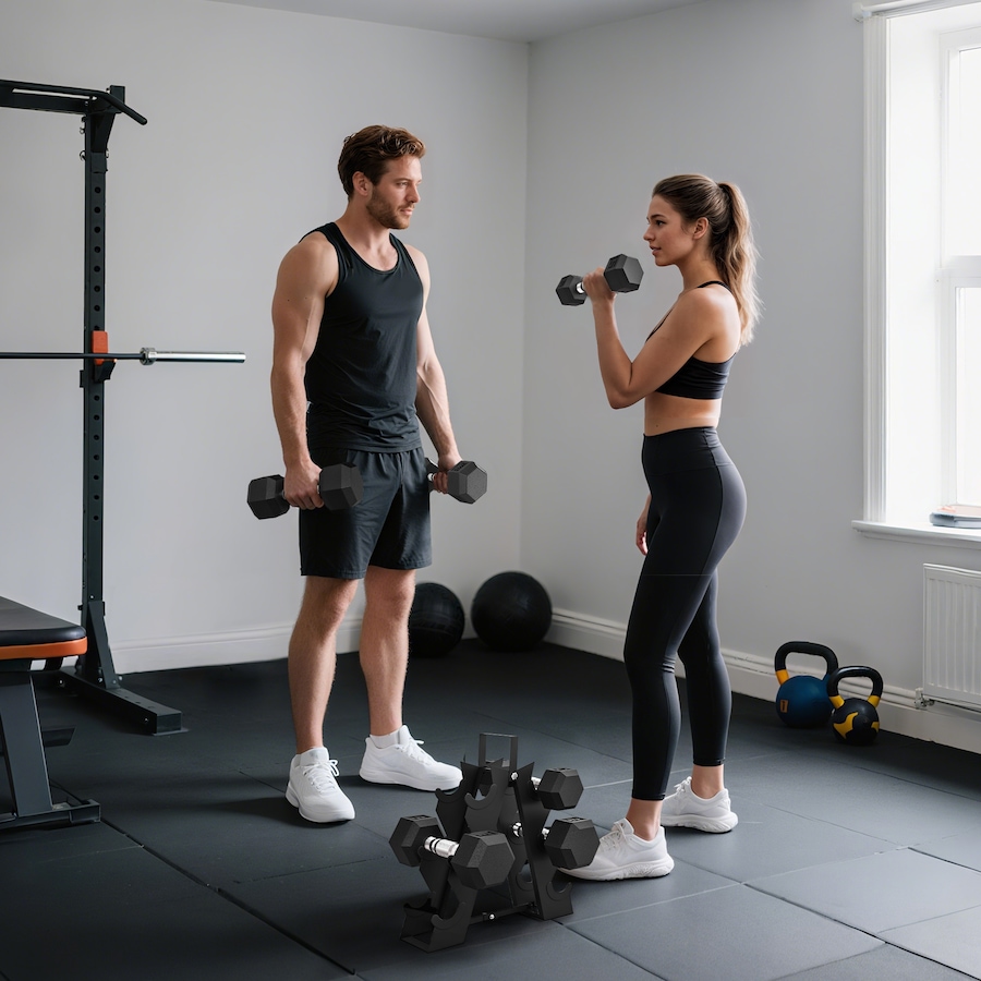 Image 929313_ALTMORE7.jpg, Product 929-313 / Price $159.99, Soozier 60 LBS Dumbbell Set with Rack, Rubber Coated Hex Hand Weights from Soozier on TSC.ca's Health & Fitness department