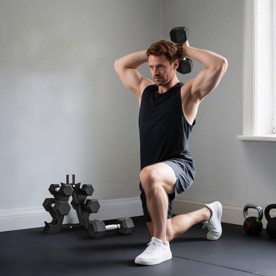 Image 929313_ALTMORE8.jpg, Product 929-313 / Price $159.99, Soozier 60 LBS Dumbbell Set with Rack, Rubber Coated Hex Hand Weights from Soozier on TSC.ca's Health & Fitness department