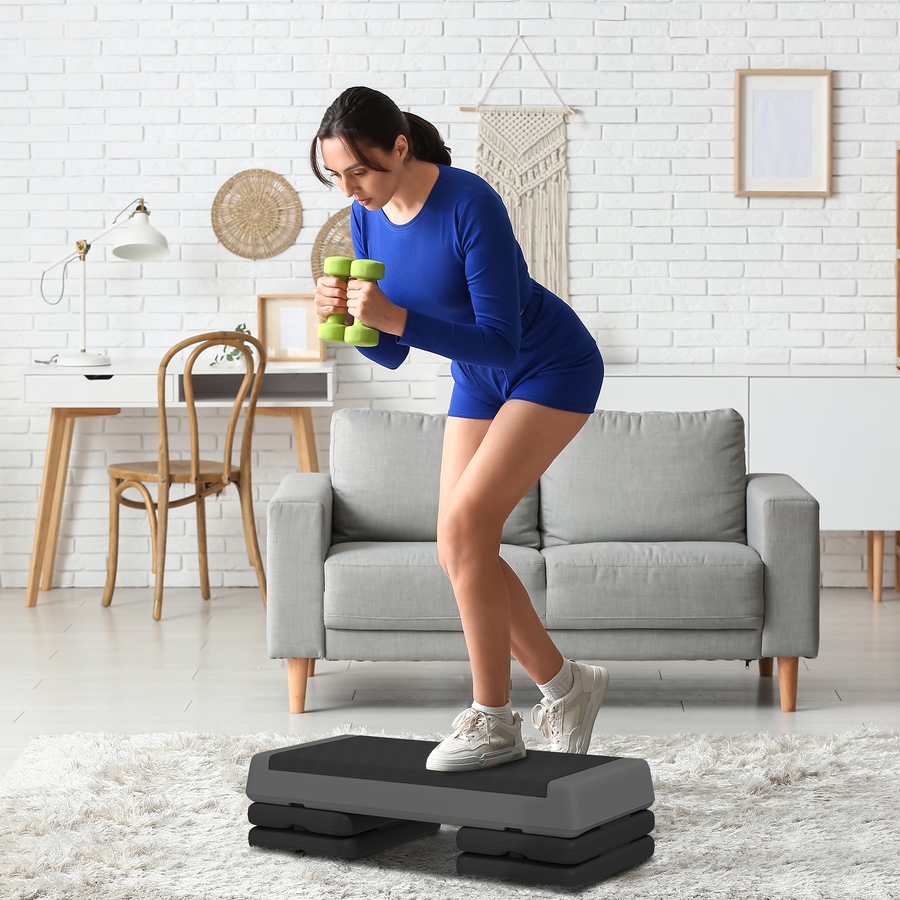 Image 929317_ALTMORE1.jpg, Product 929-317 / Price $65.99, Soozier Adjustable Aerobic Stepper, 3-Level with Risers 4", 6", 8", Grey from Soozier on TSC.ca's Health & Fitness department