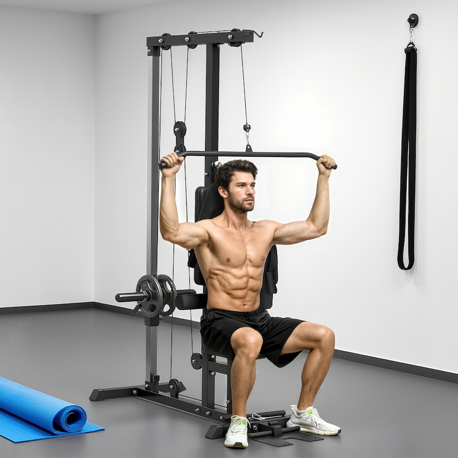 Image 929324_ALTMORE1.jpg, Product 929-324 / Price $209.99, Soozier Lat Pull Down Machine Cable Station with Flip-Up Footplate, Black from Soozier on TSC.ca's Health & Fitness department