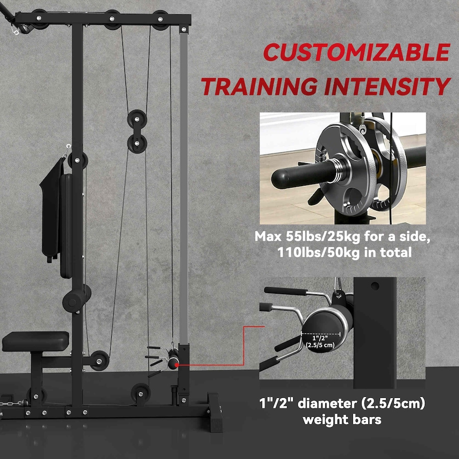 Image 929324_ALTMORE4.jpg, Product 929-324 / Price $209.99, Soozier Lat Pull Down Machine Cable Station with Flip-Up Footplate, Black from Soozier on TSC.ca's Health & Fitness department