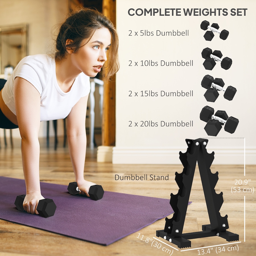 Image 929333_ALTMORE3.jpg, Product 929-333 / Price $239.99, Soozier 100 LBS Dumbbell Set with Rack, Rubber Coated Hex Hand Weights from Soozier on TSC.ca's Health & Fitness department
