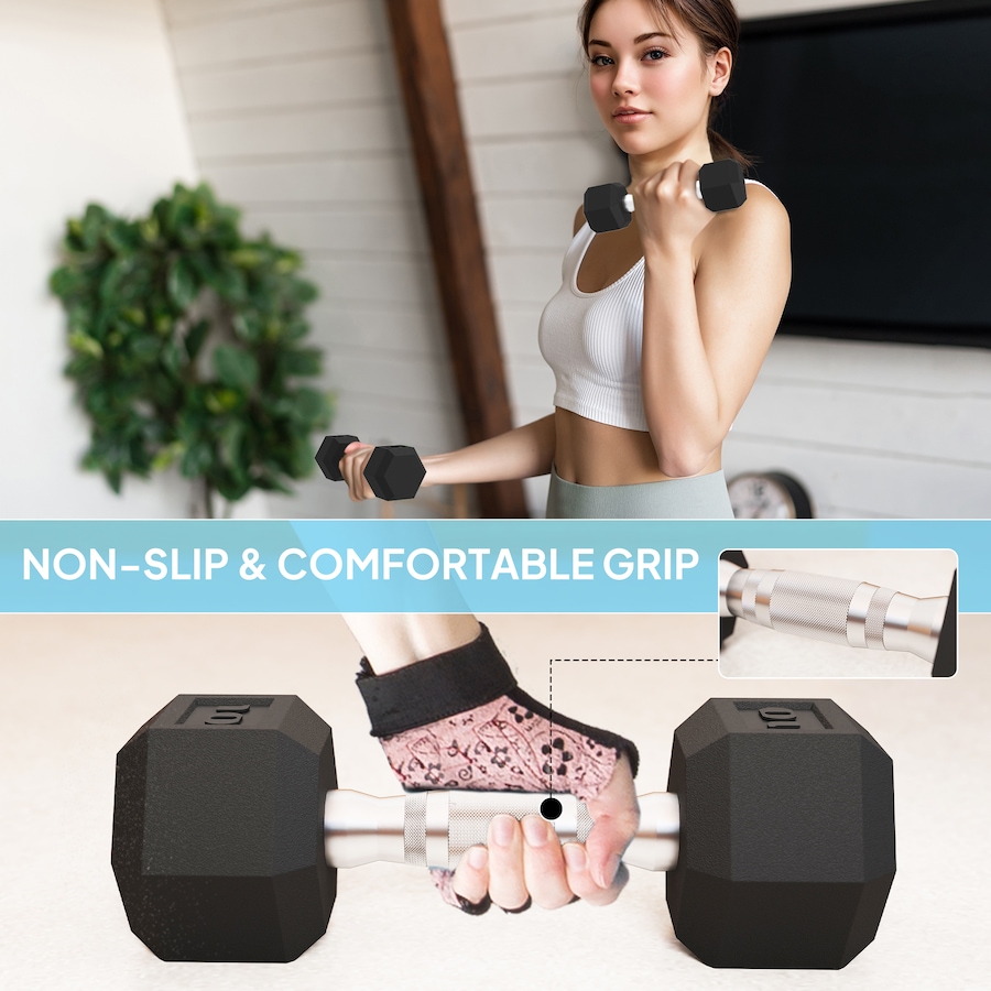 Image 929333_ALTMORE4.jpg, Product 929-333 / Price $239.99, Soozier 100 LBS Dumbbell Set with Rack, Rubber Coated Hex Hand Weights from Soozier on TSC.ca's Health & Fitness department